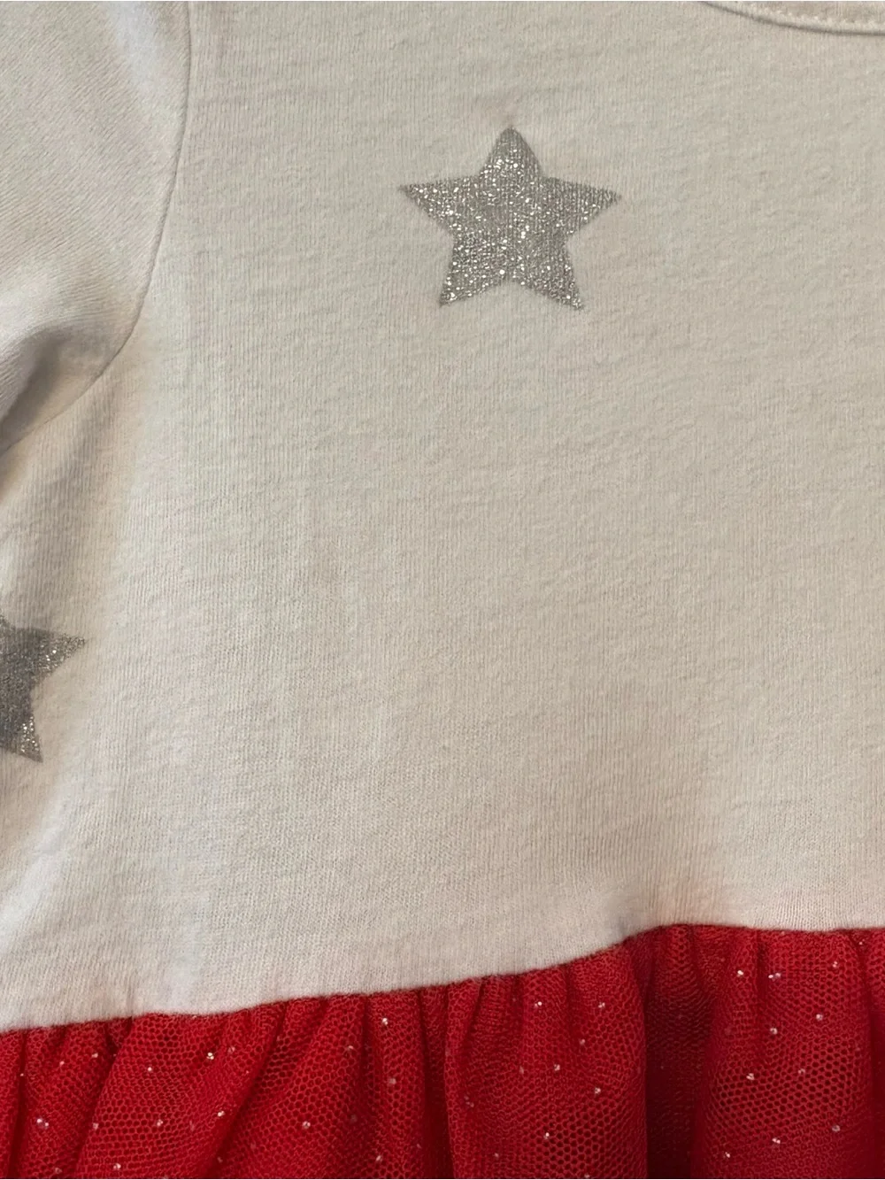 Baby gap white silver and red star print peplum top with tulle size 5